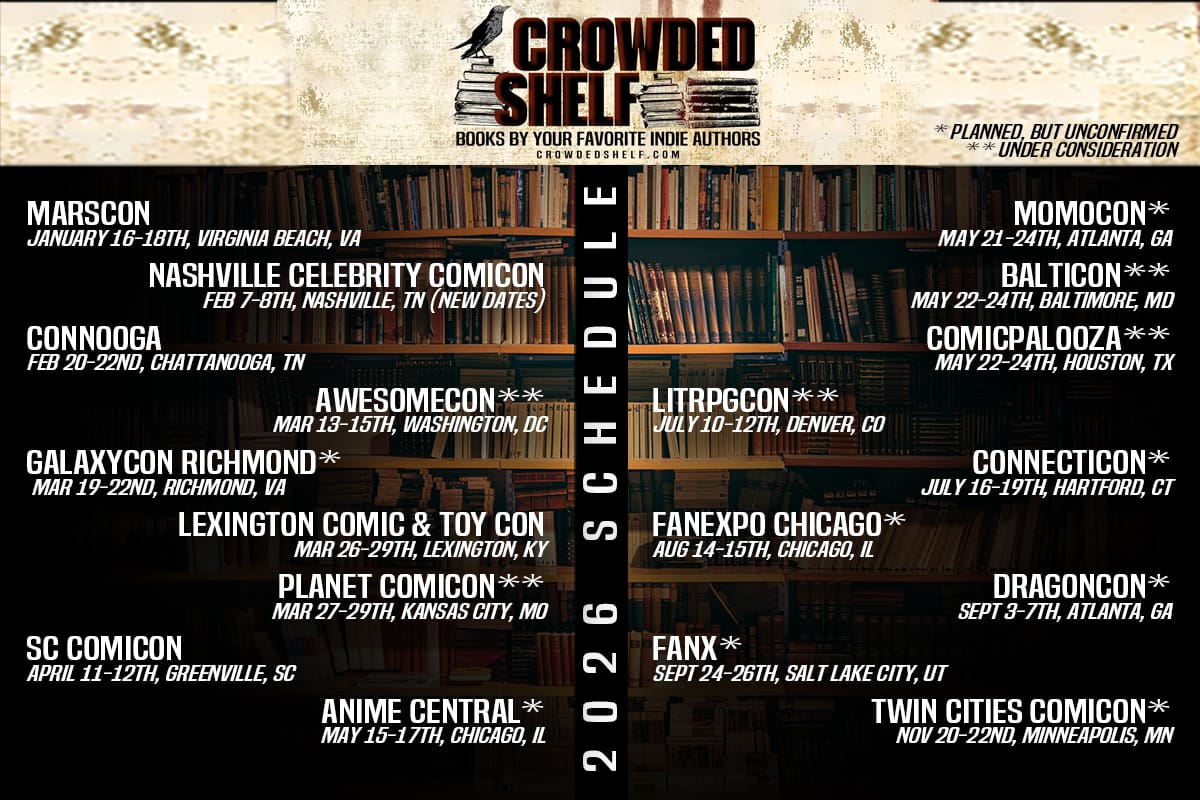 Find our stuff at the Crowded Shelf in 2026!
